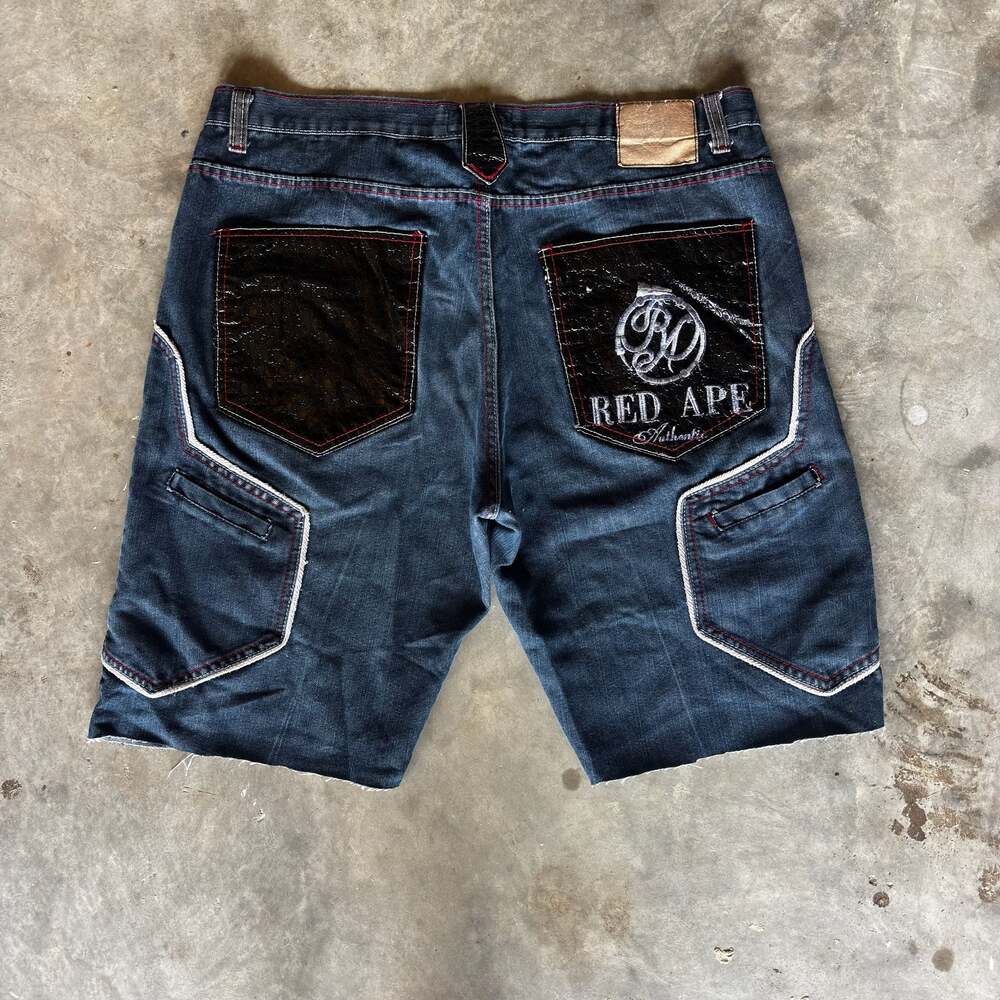 Vintage y2k Red Ape baggy skater Denim Shorts with Croc Embossed Pockets